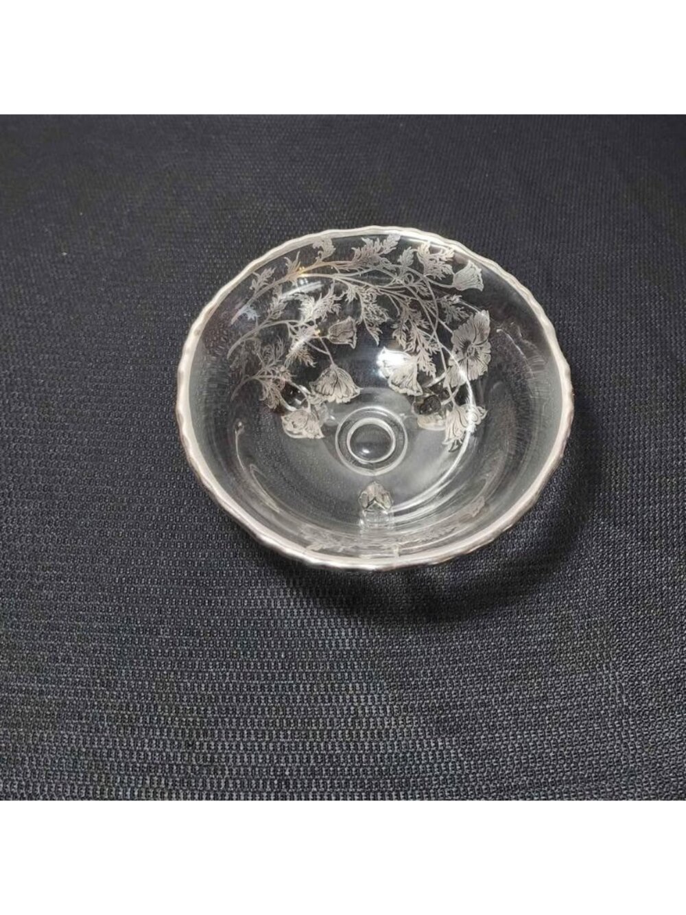 Vintage Silver City Flanders Poppy Sterling Silver Overlay Crystal 3 Footed Dish